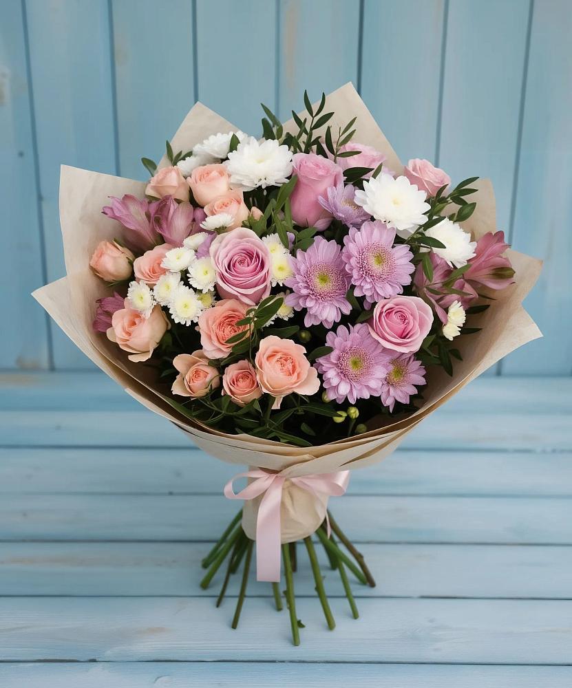 Букет цветов из: Хризантемы, Розы и Альстромерии в Магнитогорске