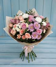 Букет цветов из:  Хризантемы, Розы и Альстромерии в Магнитогорске